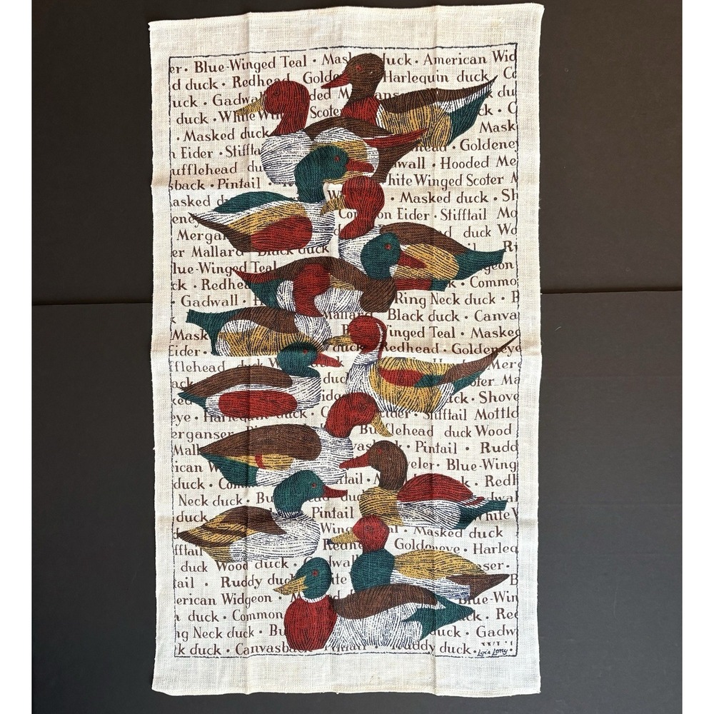 Vintage‎ Lois Long for Kay Dee Linen Tea Towel Ducks Birds Waterfowl Names